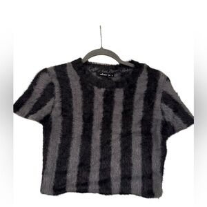 Olivaceous Short Sleeve Faux Fur Cropped